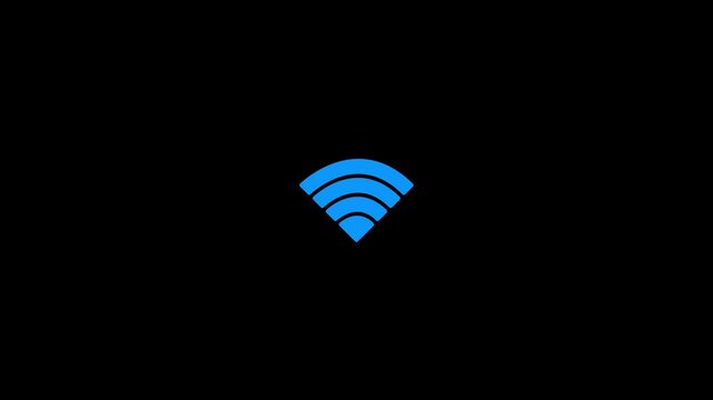 Blue wifi signal strength wireless connection icon on black background 4k 25fps