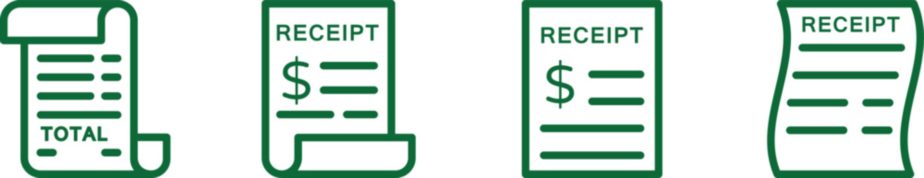 Flat design receipt icons with total and money symbols