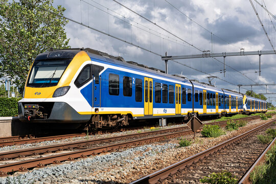 Uitgeest, Netherlands - June 10, 2026: Nederlandse Spoorwegen Sprinter SNG train at Uitgeest railway station