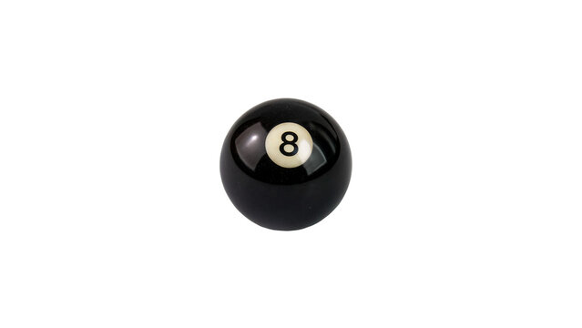 Classic black glossy billiard pool ball number eight isolated on transparent background