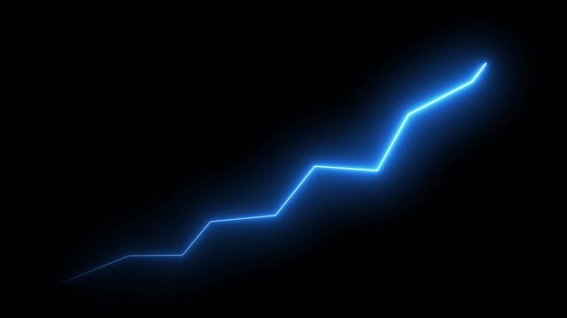 Glowing neon line market Recovery Concept. Successful growth trend red line graph going Up. Abstract neon line arrow business graph on dark background. 4k video