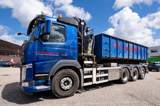 Uitgeest, Netherlands - June 10, 2026: Richard Boots Volvo FM roll-off container truck