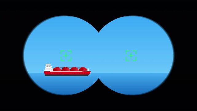 oil gas tanker sea shipping logistic binoculars view 2d animation motion graphics