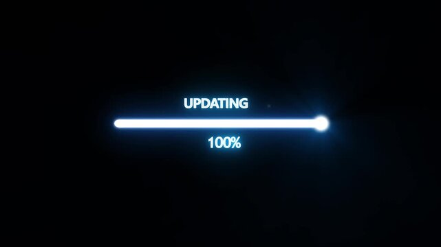 Digital updating progress bar animation with glowing neon loading effect update