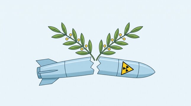 Olive branch growing from broken missile