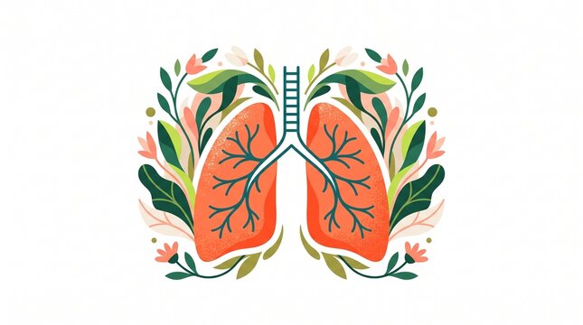 Illustration of human lungs with leafy branches