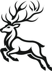 Fototapeta premium Deer Silhouette Icon with Antler Flames Style, Monochrome Tattoo Design for Fantasy, Sports, Logo, and Branding