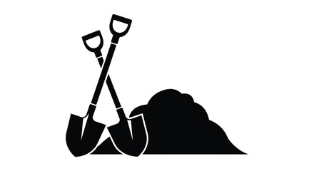 Crossed shovels and soil pile black silhouette on white background © Bristy