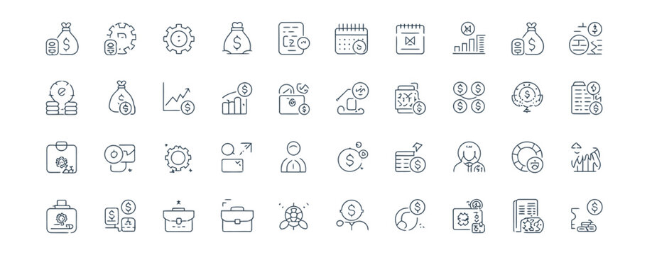 Cost Planning Outline Icon Set Featuring Budget, Expense, Estimate, Investment, Funding, Financial Management, Cost Analysis, Savings and Editable Stroke Vector Illustration