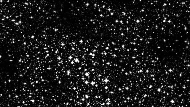 Falling white glitter dust particles raining on black background, luxury award ceremony event magic stardust cascading shimmering galaxy bokeh video effects 4k