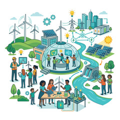 Naklejka premium Renewable energy education and green technology. Sustainable power systems and eco learning.