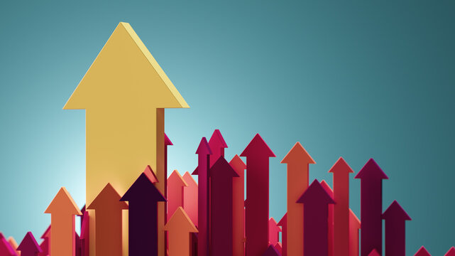 Golden Arrow Rising Above Red Arrows Symbolizing Business Growth, Success And Upward Progress