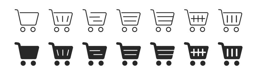 Shopping cart icon set with outline and solid styles for ecommerce checkout and retail © Виталий Опришко