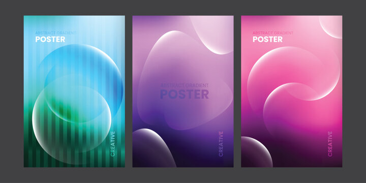 Modern Abstract Gradient Poster Background Set with Blue Purple and Pink Design
