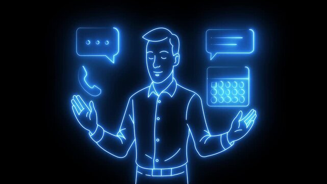 Glowing Neon Technology Icon, Innovation and Digital Advancement Symbol, HD Motion Graphic Animation a person representing thinking and emotions .4k animation.