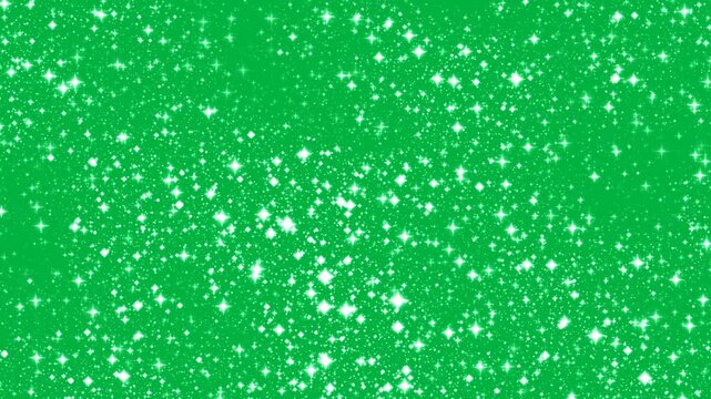 Falling white magic stardust shimmering galaxy floor on green screen, cascading luxury stars glitters and raining dust particles for elegant award ceremony event transition 4k