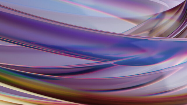 Vibrant Glass Strips Abstract Art: Colorful Metallic Ribbons in a Modern Studio Scene With Shimmering Light and Reflections