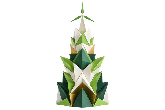 Premium 3D Origami Energy Tower with Geometric Engineering Design Isolated on Transparent PNG