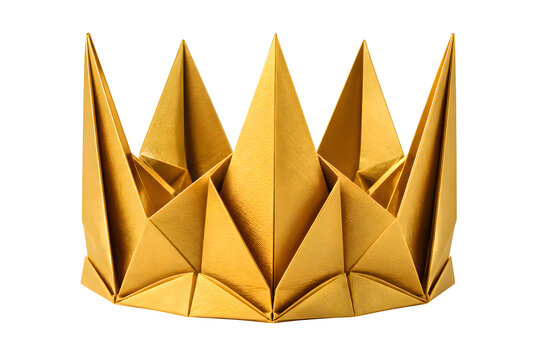 Luxury Handcrafted 3D Origami Crown with Geometric Elegance Isolated on Transparent PNG