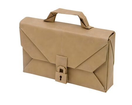 Delicate 3D Origami Paper Briefcase with Folded Padlock Isolated on Transparent PNG