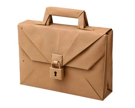 Delicate 3D Origami Paper Briefcase with Folded Padlock Isolated on Transparent PNG