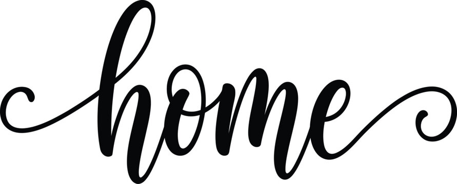 Home Cursive Script Lettering with Curl Tails Black Typography Vector Isolated on Transparent Background