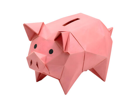 Folded Origami Piggy Bank with Coin Slot Isolated on Transparent PNG