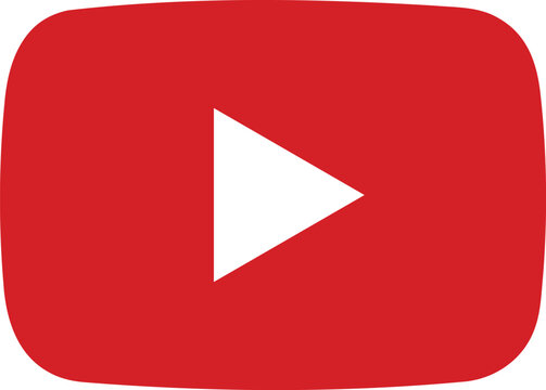 Red youtube social media video play button icon on a white background