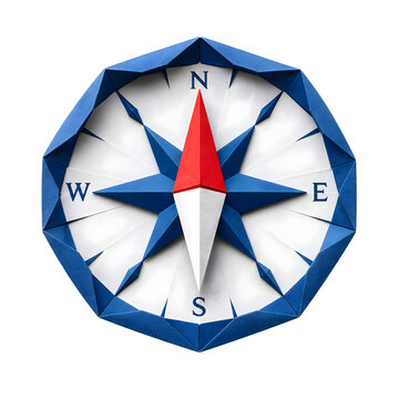 Origami Compass with Folded Paper Needle Pointing North Isolated on Transparent PNG