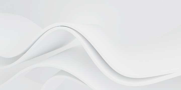 Minimalist abstract white architectural wave background with smooth curves and soft shadows for banner and presentation backdrop.