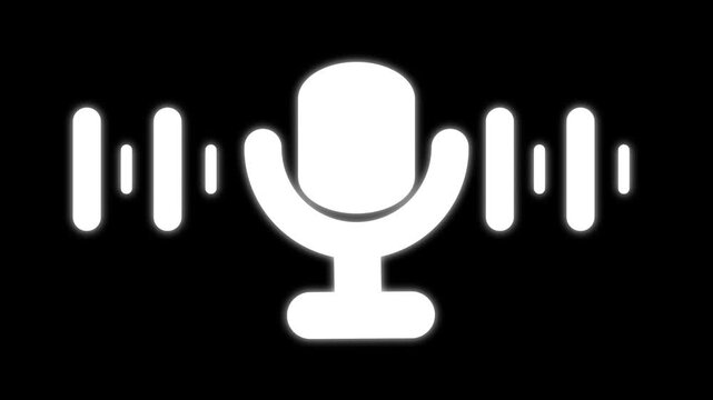 Microphone icon animation on black background. music bar in microphone icon of concept. 4k video