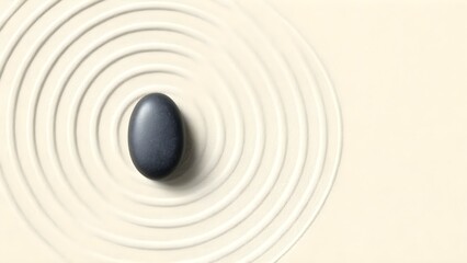 Naklejka premium Raked sand circles in zen garden with one dark stone, meditation calm