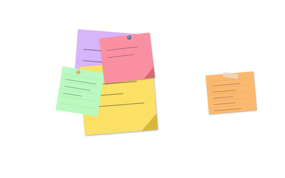 Layered collection of colorful sticky notes with handwritten text reminder stationery business planning