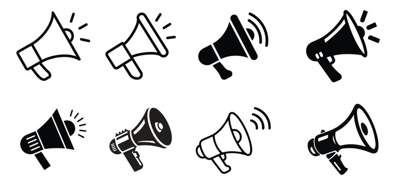 set of black megaphone icons with white background. Megaphone vector icons. Megaphone.
By