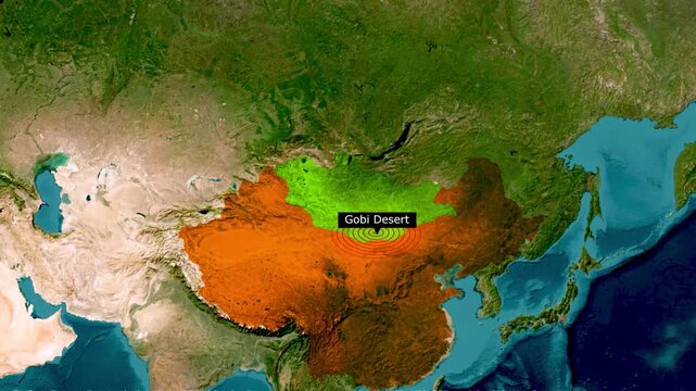 Gobi Desert Location Highlighted On Asia Satellite Map
