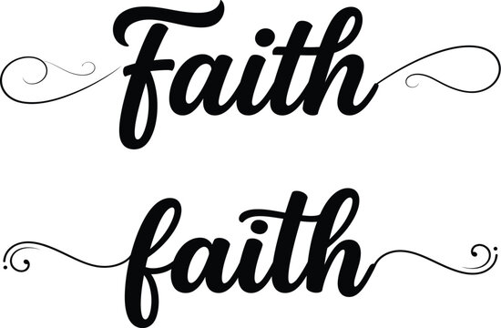 Faith Capital and Lowercase Script Lettering Duo with Curl Flourish Black Typography Vector Isolated on Transparent Background
