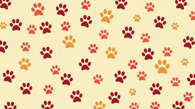 Seamless background with colorful paws. Pattern of wobbling paws. Different color Paws are vibrating. 