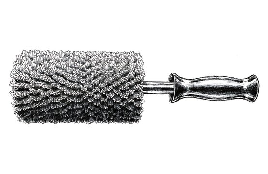 Wire brush cleaning tool with wooden handle