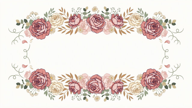 Beautiful floral wreath design featuring roses and greenery with elegant transparent background perfect for invitations and decorative art