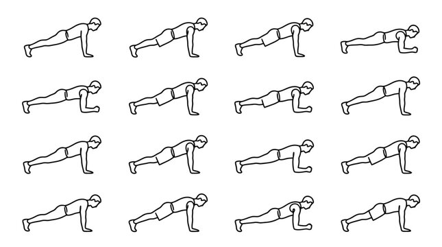 Man Performing Plank Exercise Variations: Full Body Workout Routine Illustration