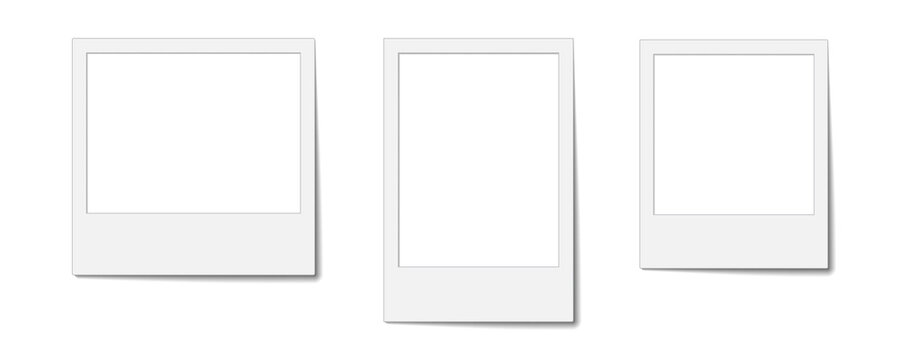 PNG white blank instant photo frame portrait mockup set with realistic shadow on transparent background for picture album, camera, wedding, party, family, snapshot