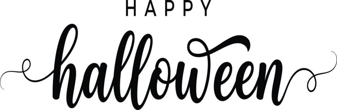 Happy Halloween Hand Lettering Calligraphy Text with Decorative Swirl Flourish Black Typography Vector Isolated on Transparent Background