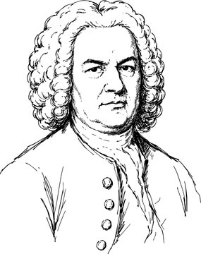 Johann Sebastian Bach Hand-Drawn Ink Vector Portrait Illustration Isolated on Transparent Background
