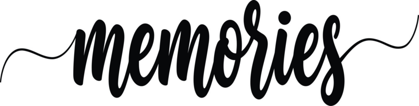 Memories Hand Lettering Calligraphy Text Bold Brush Script Black Typography Vector Isolated on Transparent Background