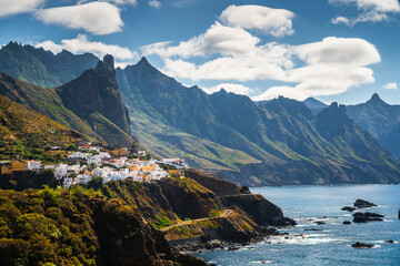 Obraz premium Taganana village nestled in Anaga Mountains overlooking the Atlantic Ocean