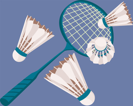 Badminton racket and shuttlecock, sports equipment, vector illustration, sports and hobbies. Olympic Games and competitions