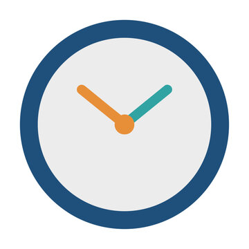 Minimalist clock icon with two geometric hands pointing to ten and two on a circular face isolated on white background, time management concept