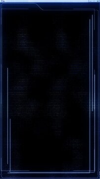 Blue software window frame background dark display area, dotted grid, thin glowing borders, glitch details. Perfect for UI videos, computer screens, cyber intros, software promos, and overlays.