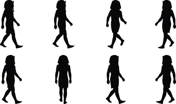 Ancient Egyptian pharaoh walking black silhouette vector set