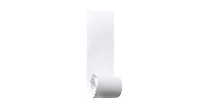 Curling blank white receipt paper roll on a transparent background